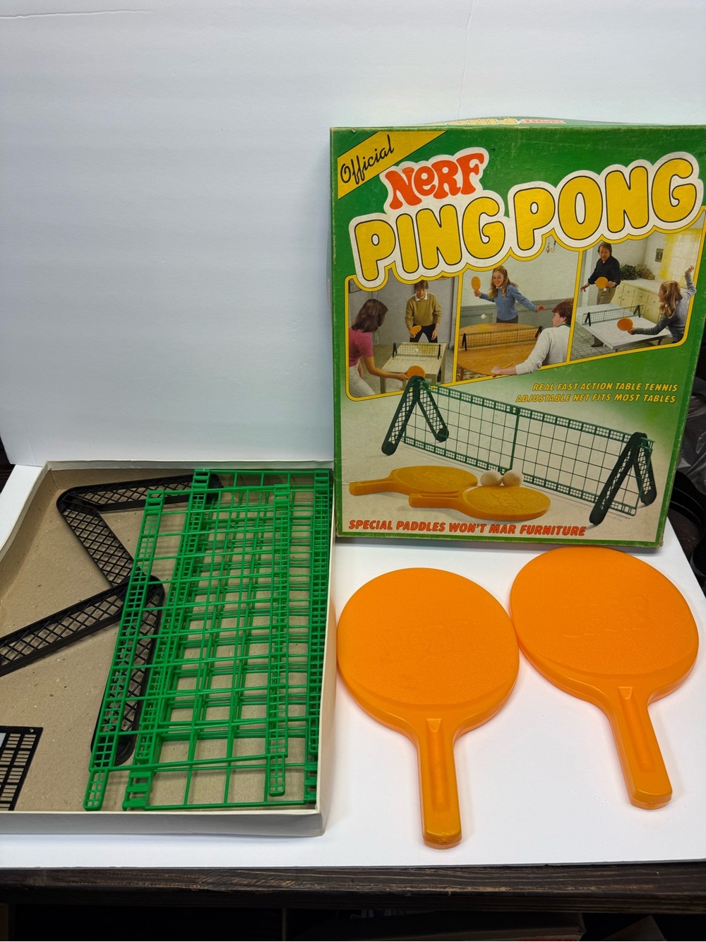 Nerf Ping Pong Game = Original Box & Pieces Vintage 1982 - Missing Balls
